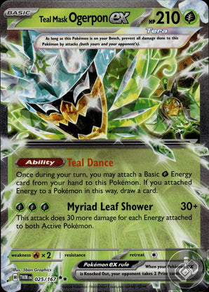 Teal Mask Ogerpon ex 025/167 Double Rare Twilight Masquerade Pokemon Holo