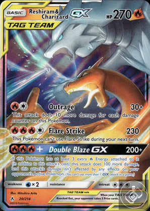 Reshiram & Charizard GX 20/214 Holo GX Rare Unbroken Bonds Pokemon