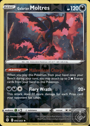 Galarian Moltres 093/203 Holo Rare Evolving Skies Pokemon Reverse Holo