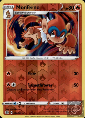 Monferno 025/172 Uncommon Brilliant Stars Pokemon Reverse Holo