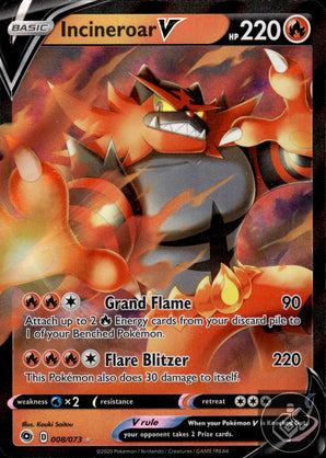 Incineroar V 008/073 Holo V Rare Champion's Path Pokemon