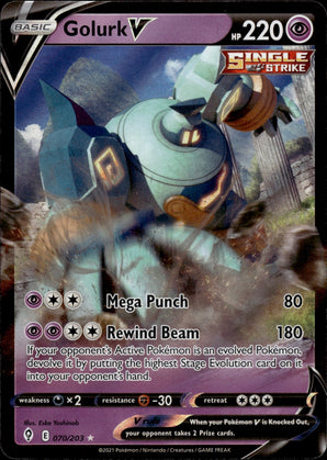 Golurk V 070/203 Holo V Rare Evolving Skies Pokemon