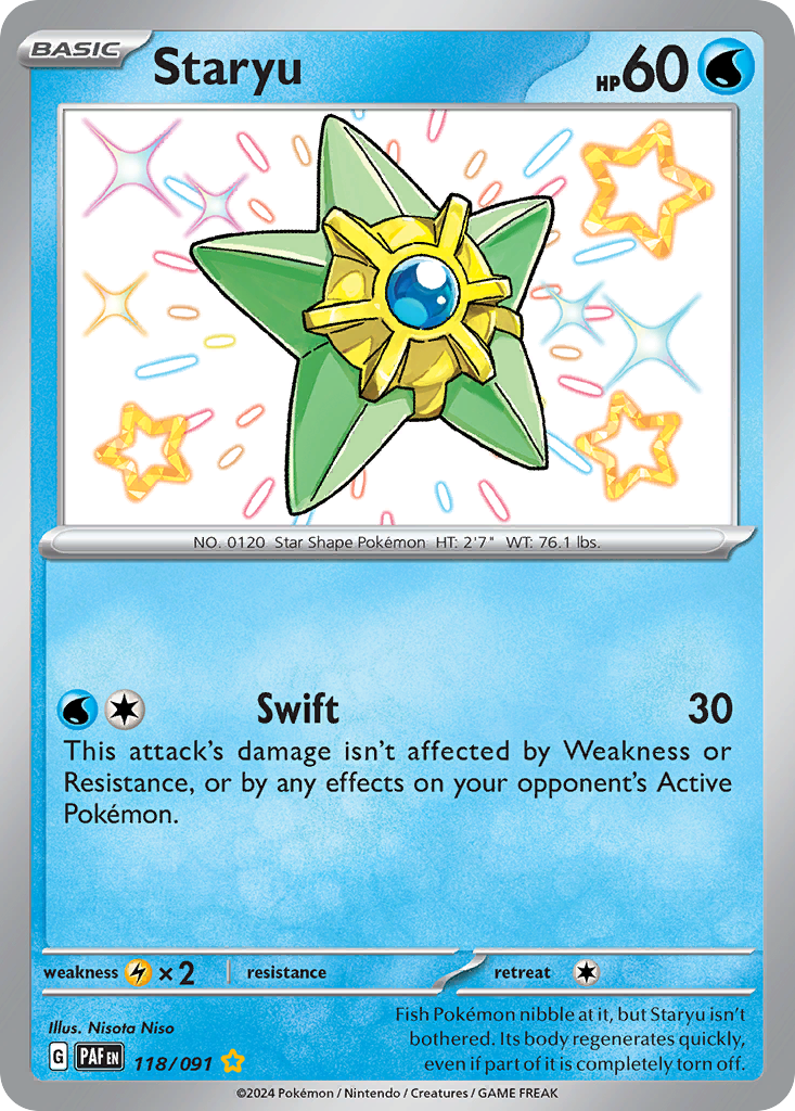 Staryu 118/091 Shiny Rare Paldean Fates Pokemon