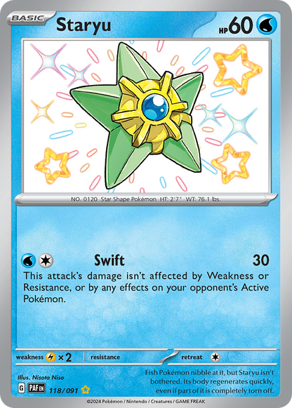 Staryu 118/091 Shiny Rare Paldean Fates Pokemon