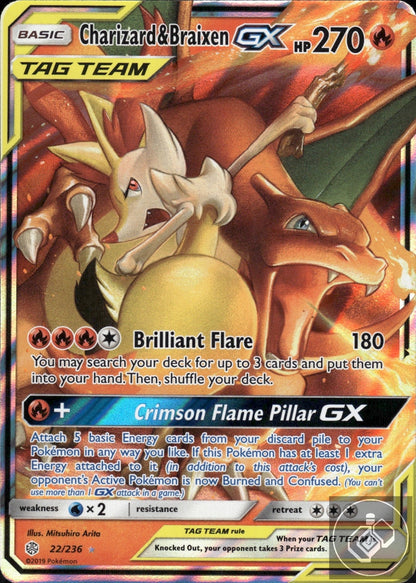 Charizard & Braixen GX 22/236 Holo GX Rare Cosmic Eclipse Pokemon