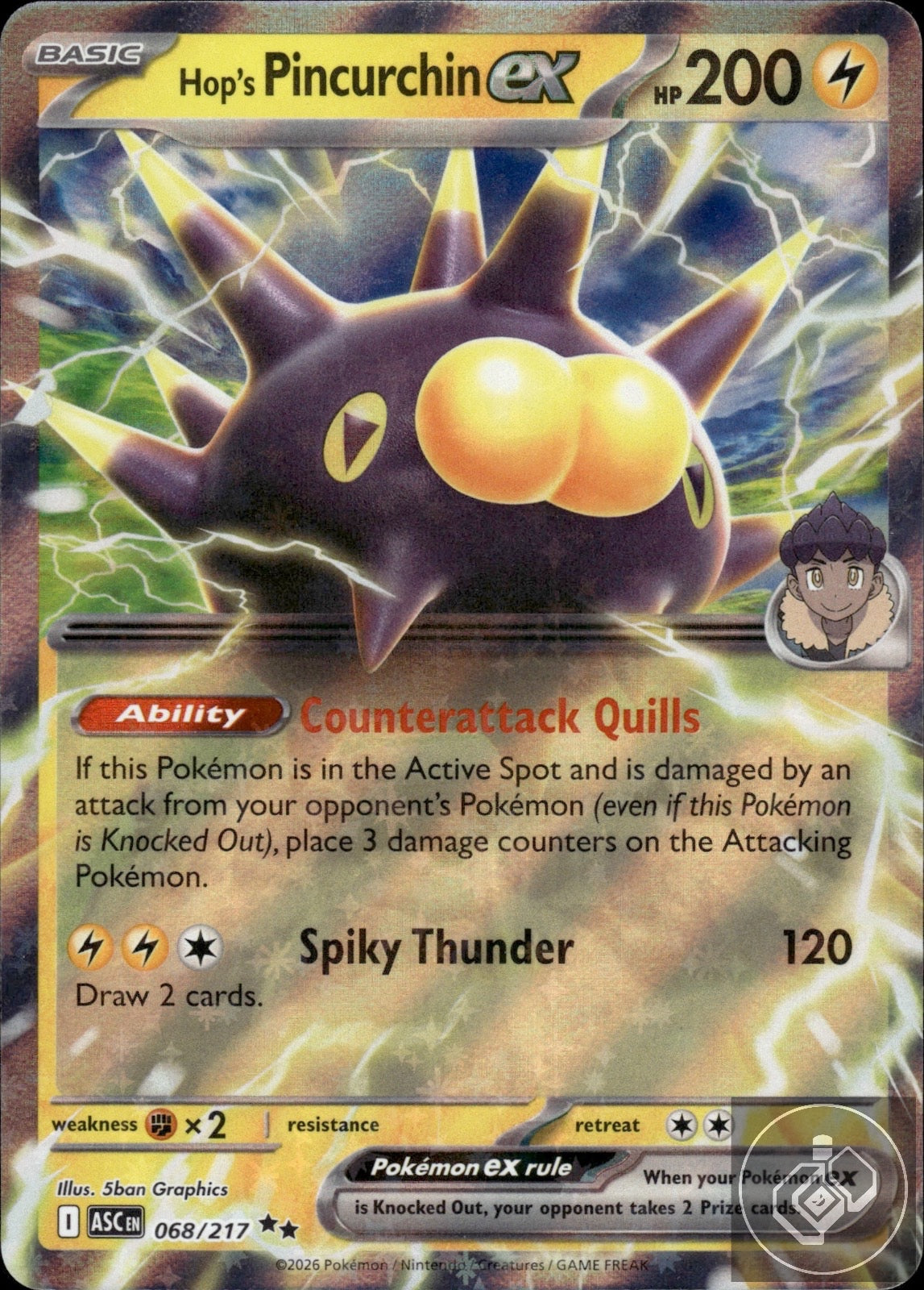 Hop's Pincurchin ex 068/217 Double Rare Ascended Heroes Pokemon