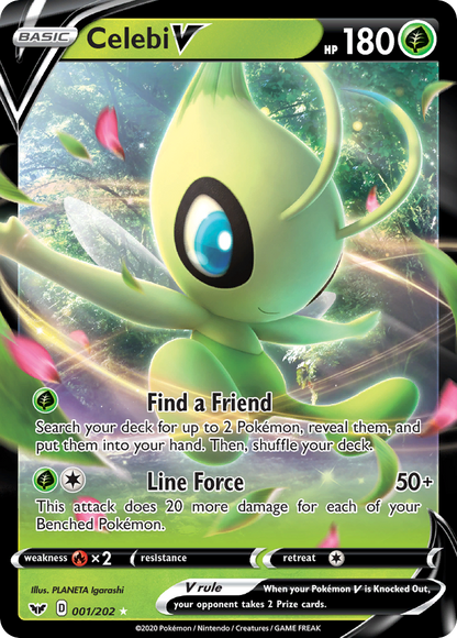 Celebi V 001/202 Holo V Rare Sword & Shield Pokemon