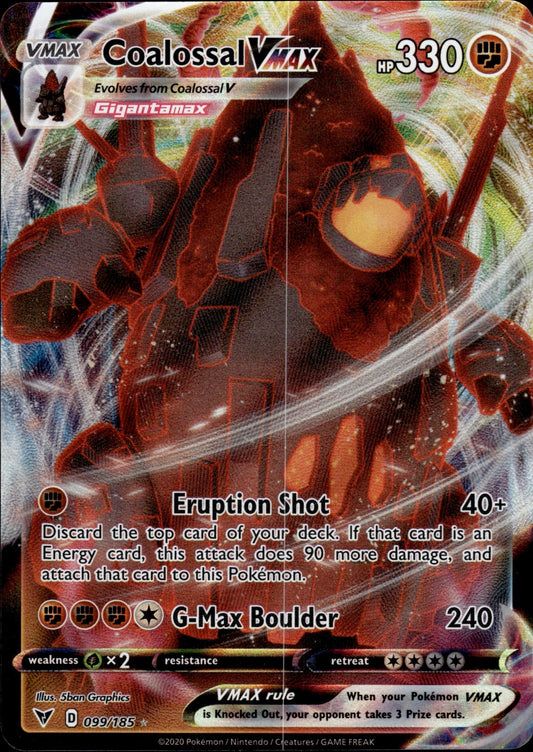 Coalossal VMAX 099/185 Holo VMAX Rare Vivid Voltage Pokemon