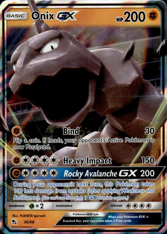 Onix GX 36/68 Holo GX Rare Hidden Fates Pokemon