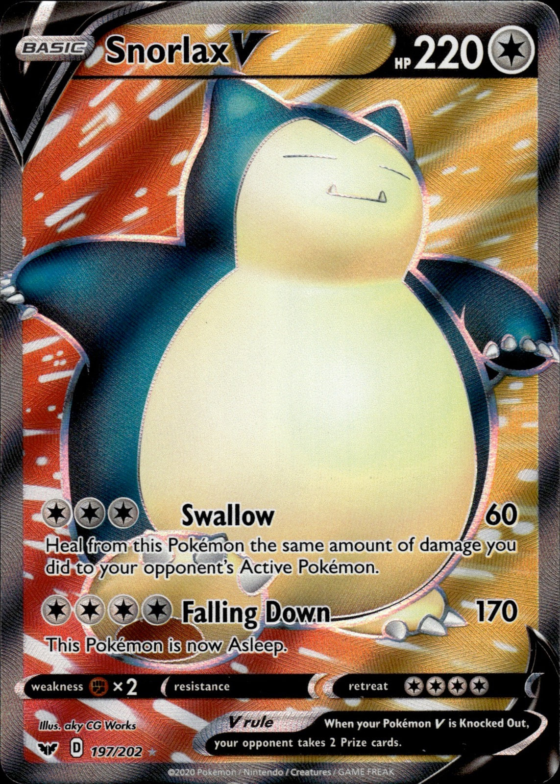 Snorlax V 197/202 Ultra Rare Sword & Shield Pokemon