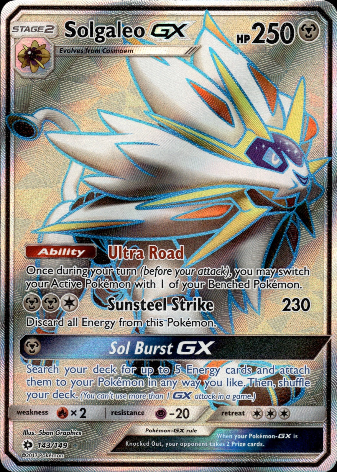 Solgaleo GX (Full Art) 143/149 Holo Ultra Rare SM Base Set Pokemon
