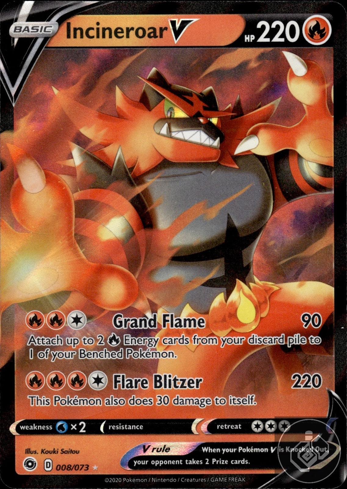 Incineroar V 008/073 Holo V Rare Champion's Path Pokemon