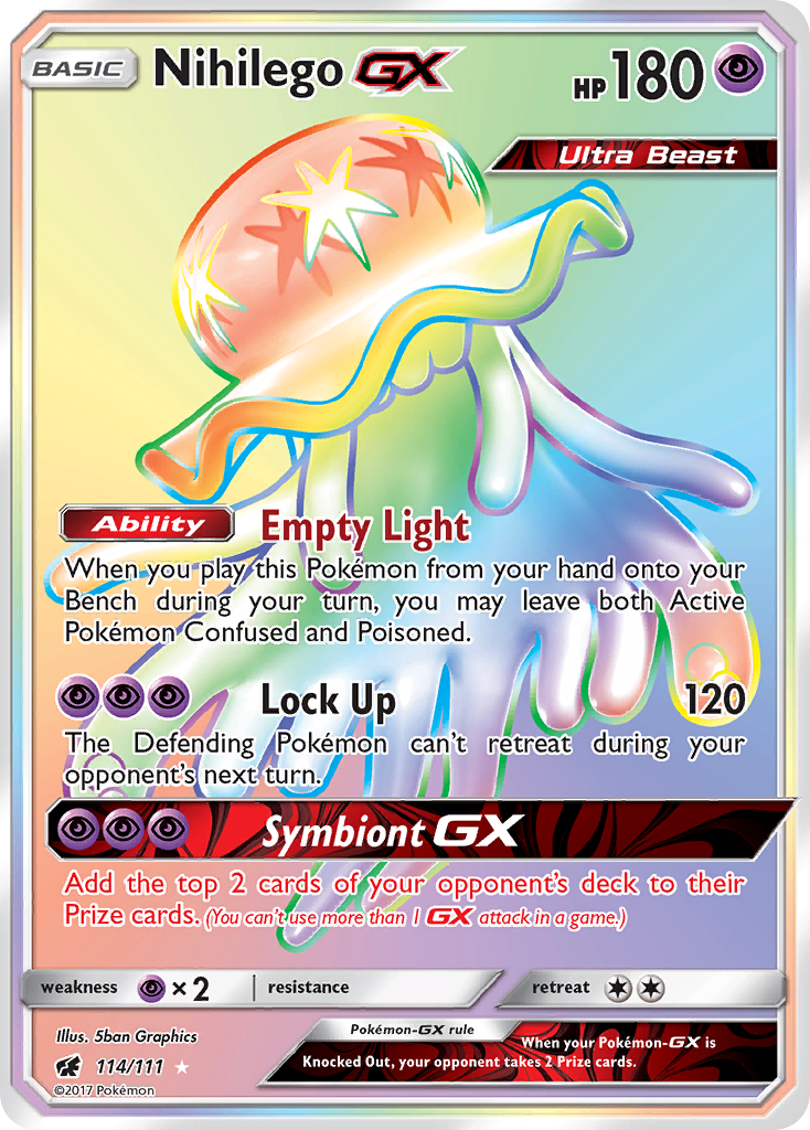 Nihilego GX 114/111 Rainbow Rare Crimson Invasion Pokemon