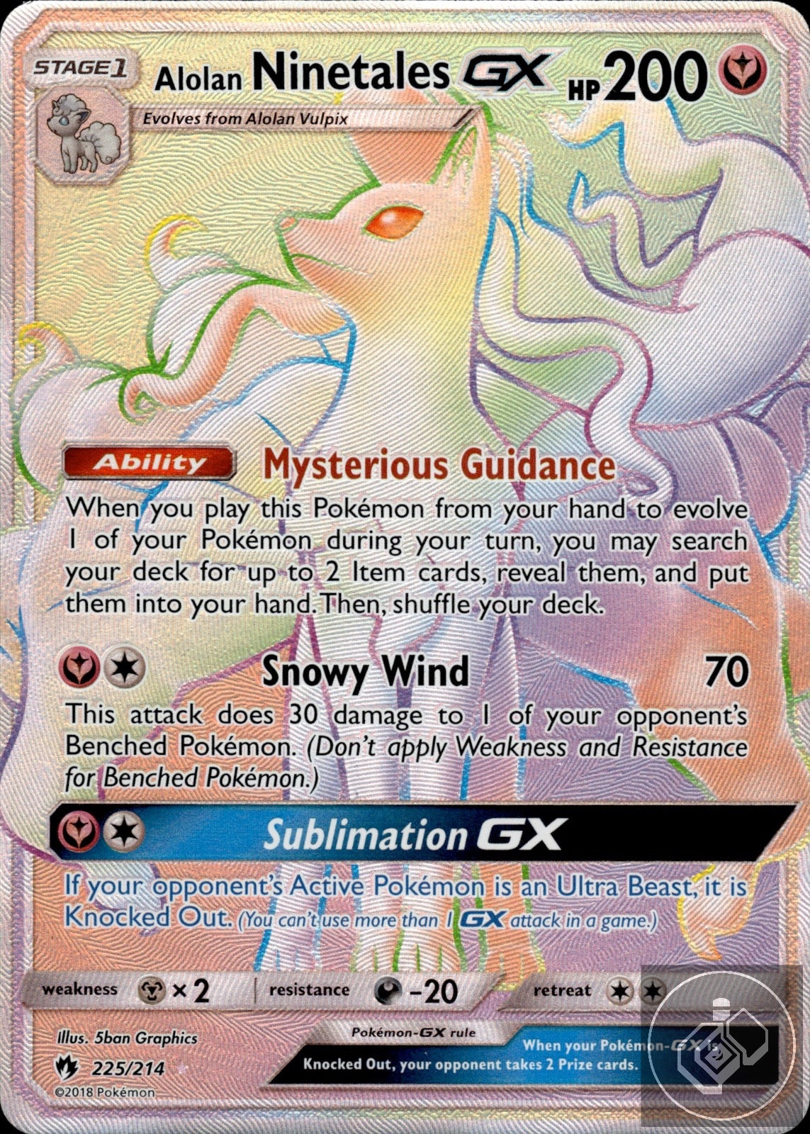 Alolan Ninetales GX 225/214 Rainbow Rare Lost Thunder Pokemon