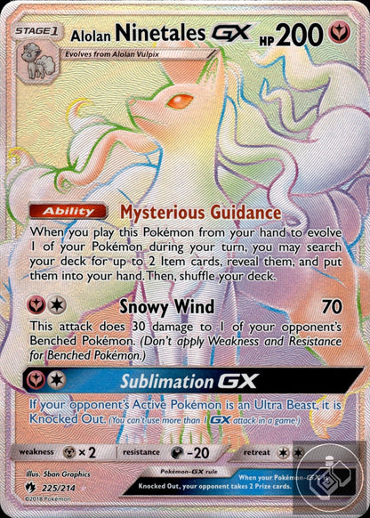 Alolan Ninetales GX 225/214 Rainbow Rare Lost Thunder Pokemon