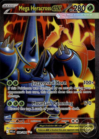 Mega Heracross ex 108/094 Ultra Rare Phantasmal Flames Pokemon