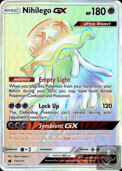 Nihilego GX 114/111 Rainbow Rare Crimson Invasion Pokemon