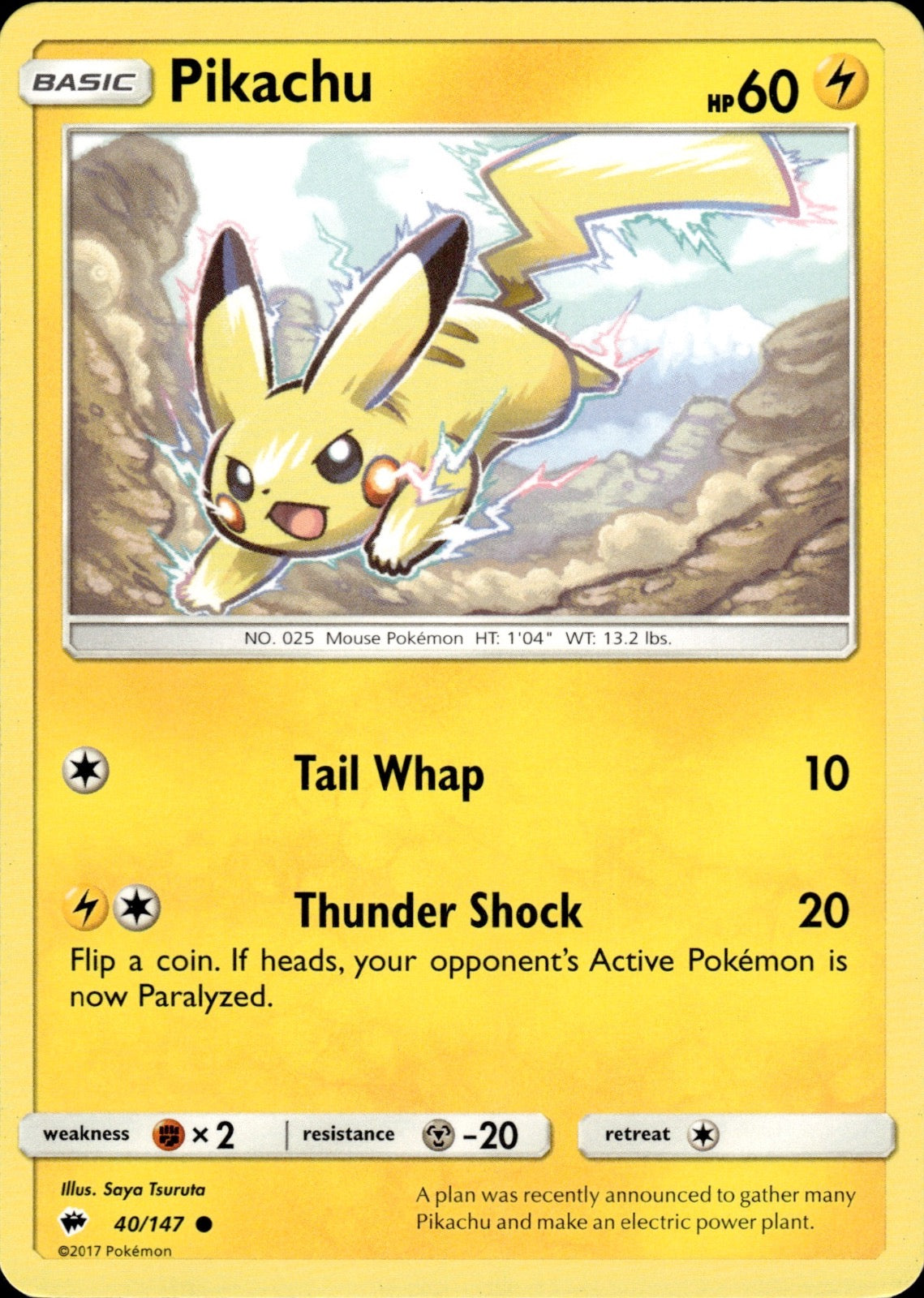 Pikachu 40/147 Common Burning Shadows Pokemon