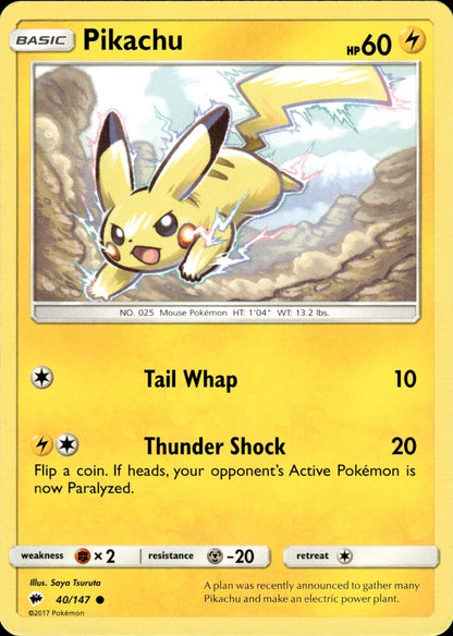 Pikachu 40/147 Common Burning Shadows Pokemon