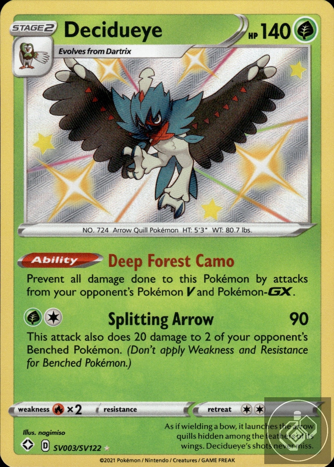 Decidueye SV003/SV122 Shiny Rare Shining Fates Shiny Vault Pokemon