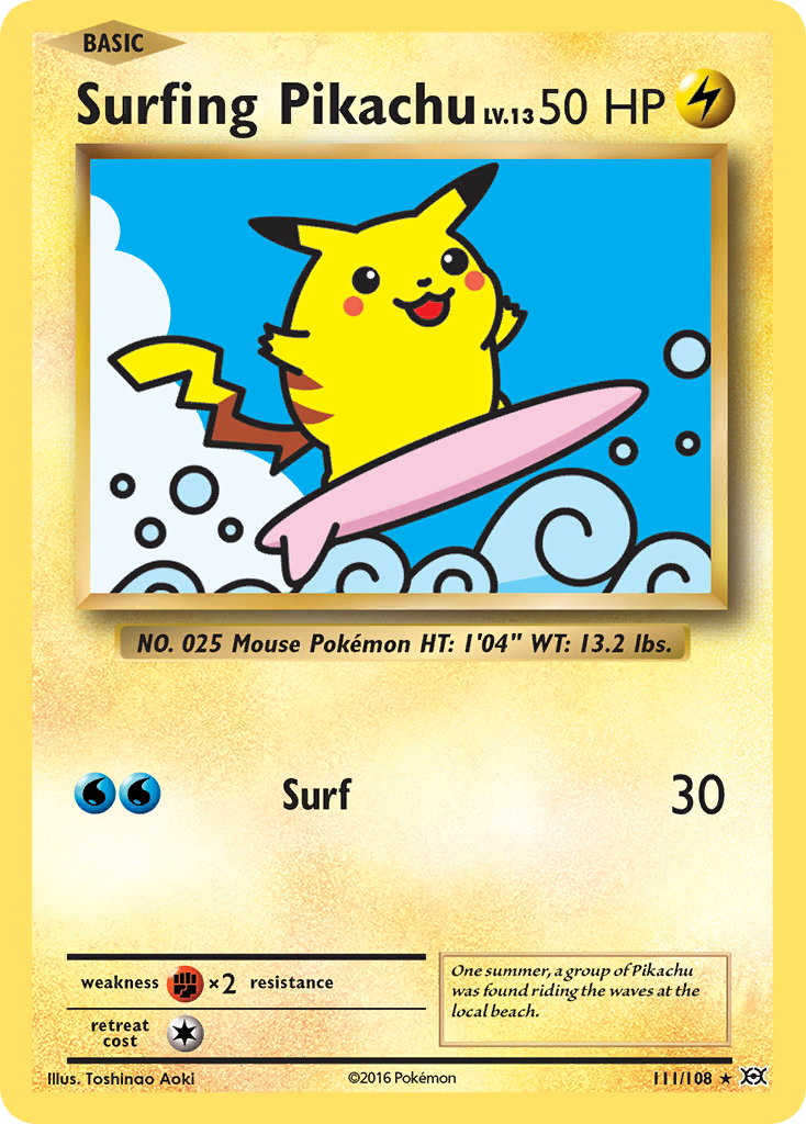 Surfing Pikachu 111/108 Secret Rare Evolutions Pokemon