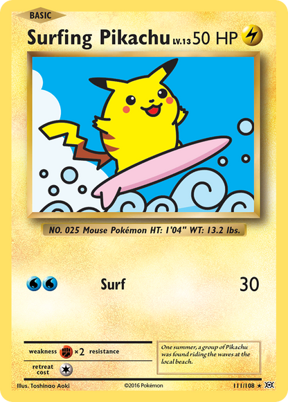 Surfing Pikachu 111/108 Secret Rare Evolutions Pokemon