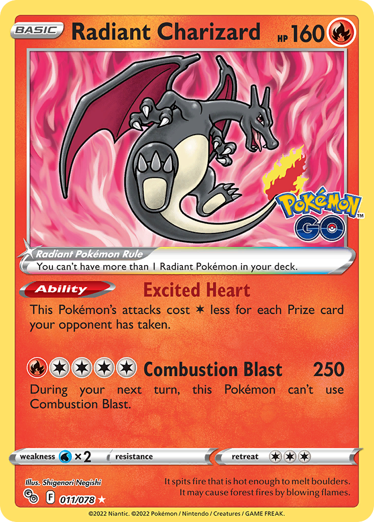 Radiant Charizard 011/078 Radiant Rare Pokemon GO Pokemon