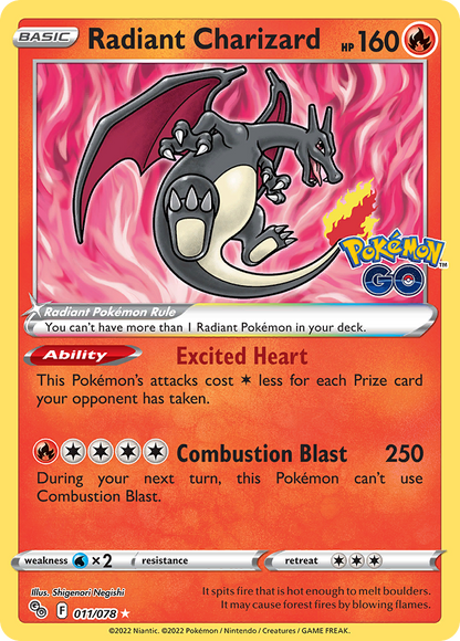 Radiant Charizard 011/078 Radiant Rare Pokemon GO Pokemon