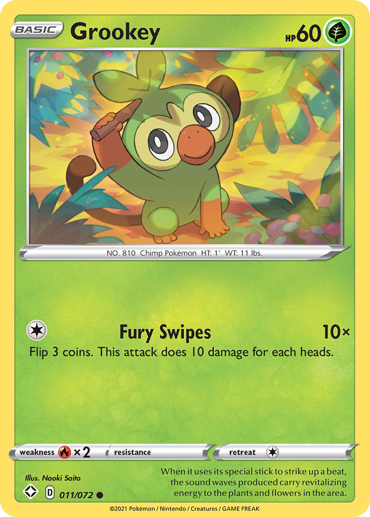 Grookey 011/072 Common Shining Fates Pokemon Reverse Holo
