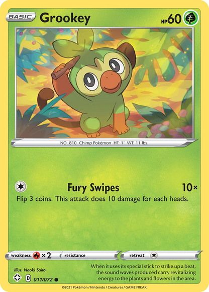 Grookey 011/072 Common Shining Fates Pokemon Reverse Holo