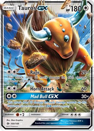 Tauros GX 100/149 Holo Ultra Rare SM Base Set Pokemon