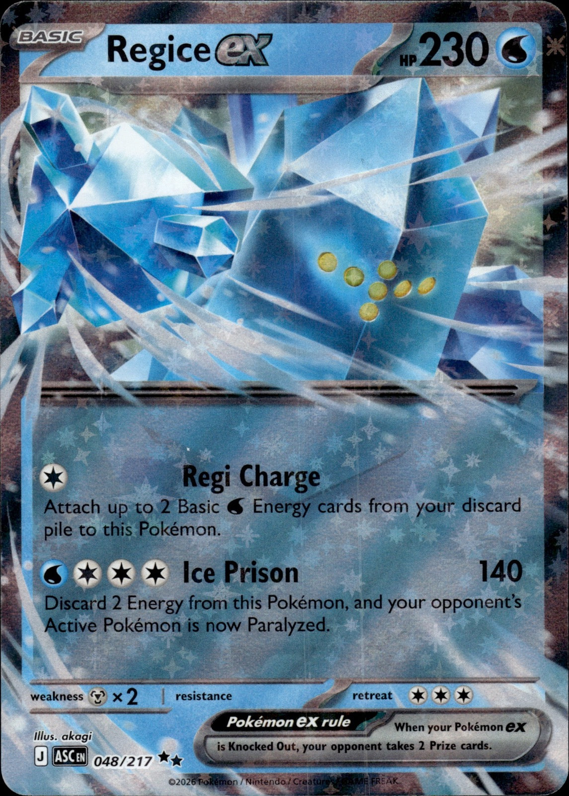 Regice ex 048/217 Double Rare Ascended Heroes Pokemon