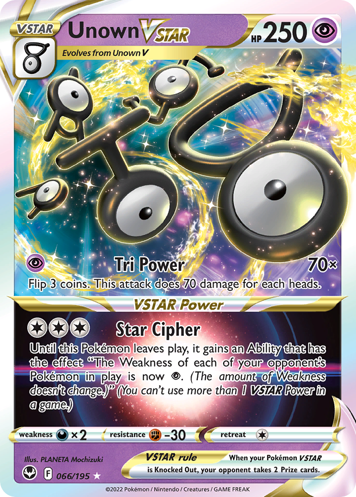 Unown VSTAR 066/195 Holo VSTAR Rare Silver Tempest Pokemon