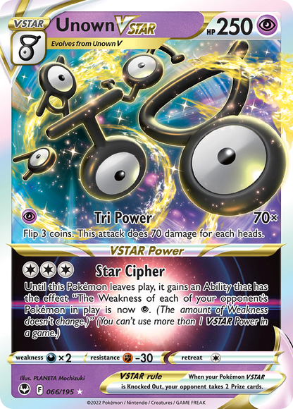 Unown VSTAR 066/195 Holo VSTAR Rare Silver Tempest Pokemon