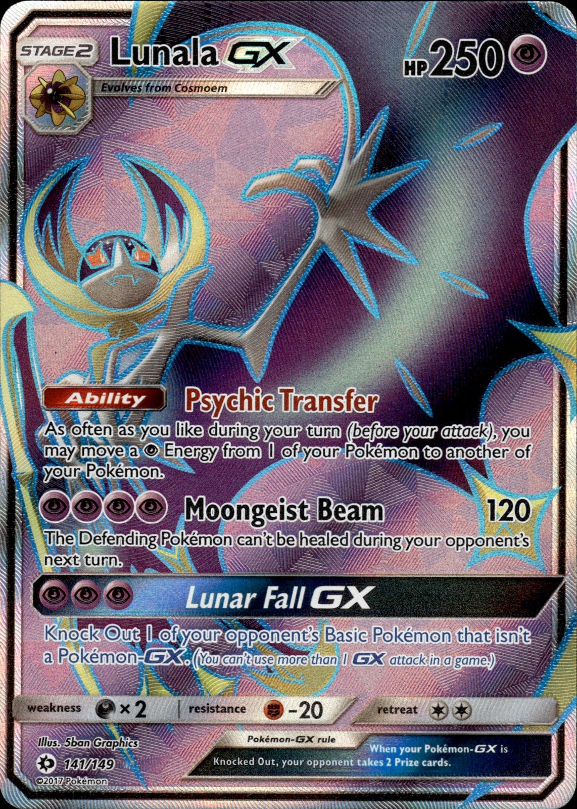 Lunala GX (Full Art) 141/149 Holo Ultra Rare SM Base Set Pokemon