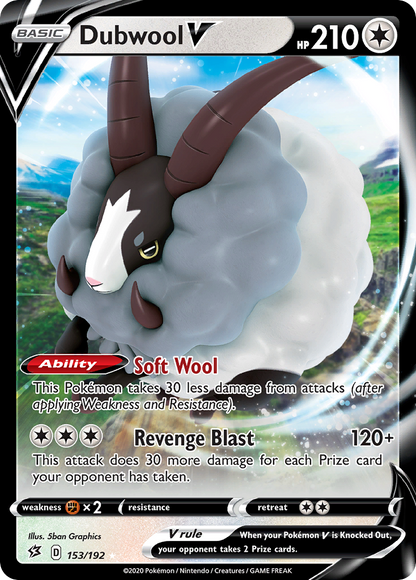 Dubwool V 153/192 Holo V Rare Rebel Clash Pokemon