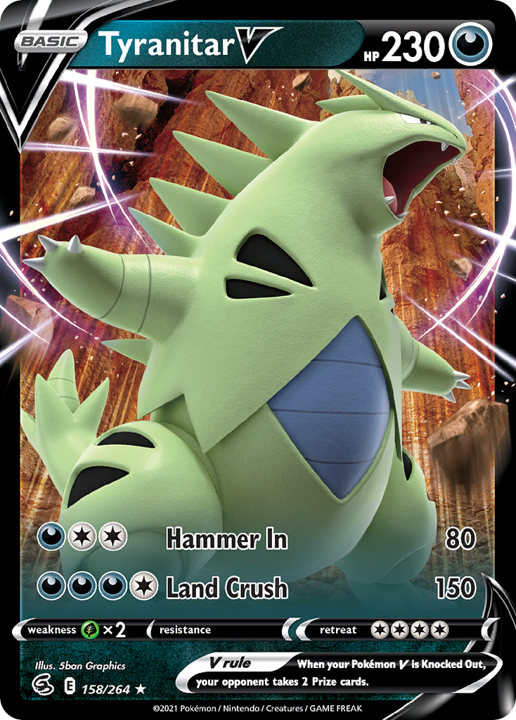 Tyranitar V 158/264 Holo V Rare Fusion Strike Pokemon Holo