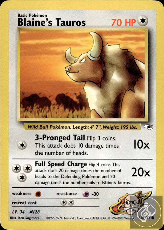 Blaine's Tauros 64/132 Common Gym Heroes Pokemon Unlimited