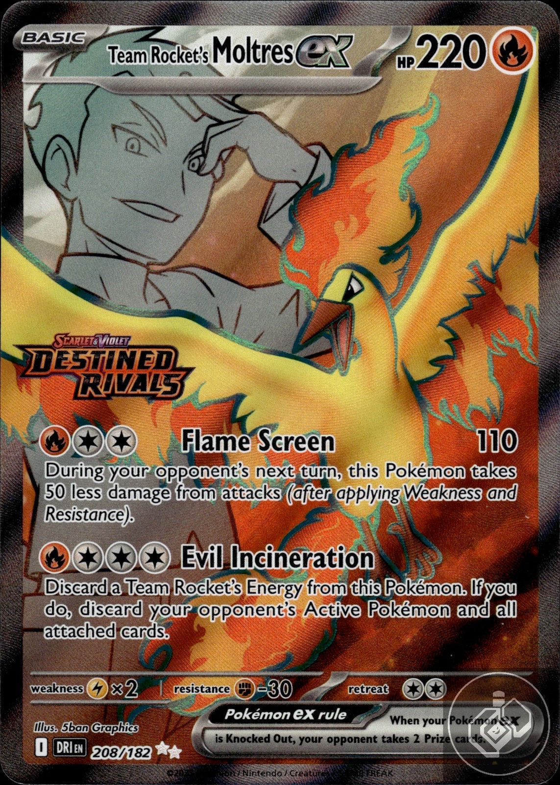 Team Rocket's Moltres ex 208/182 Ultra Rare Destined Rivals Pokemon