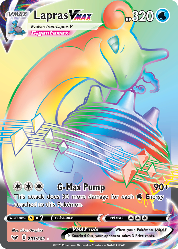 Lapras VMAX 203/202 Rainbow Rare Sword & Shield Pokemon