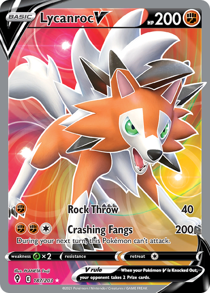 Lycanroc V 187/203 Ultra Rare Evolving Skies Pokemon