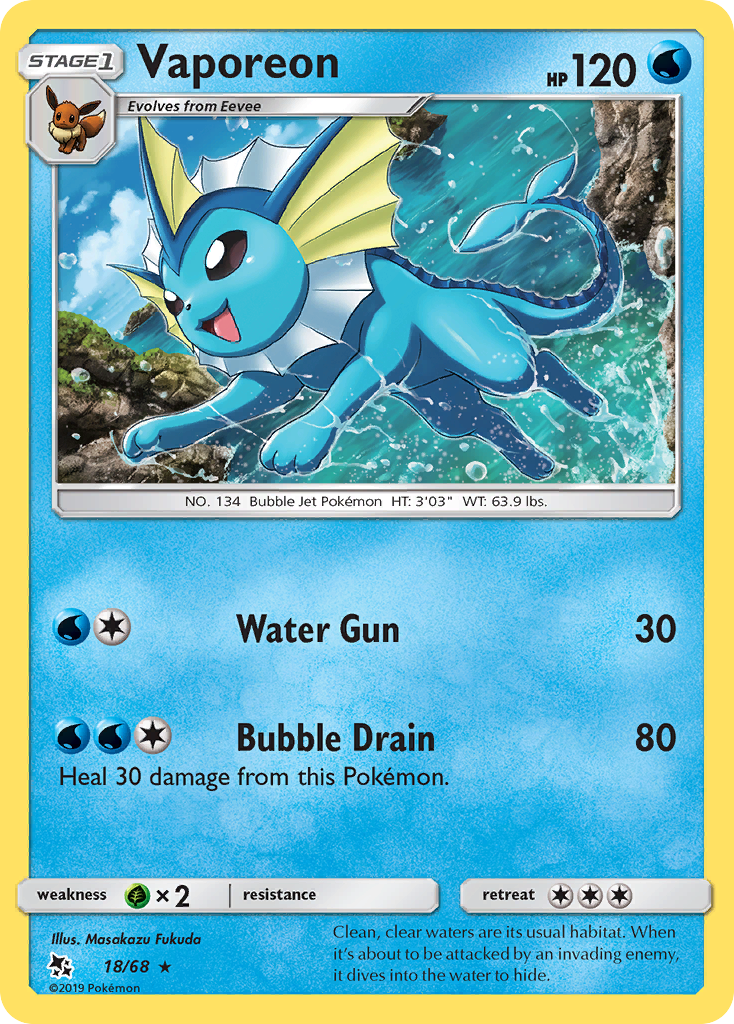 Vaporeon 18/68 Holo Rare Hidden Fates Pokemon Holo