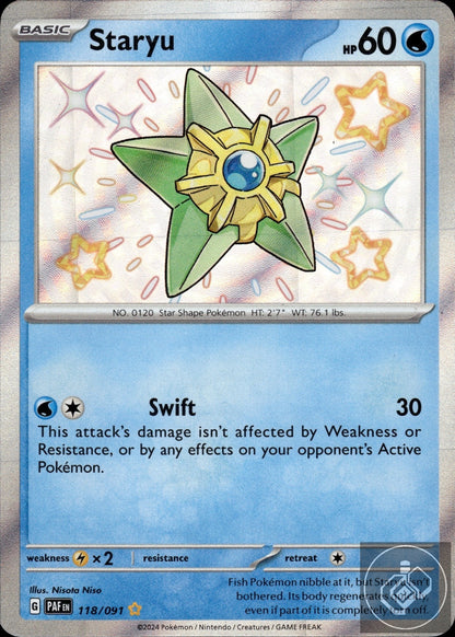 Staryu 118/091 Shiny Rare Paldean Fates Pokemon