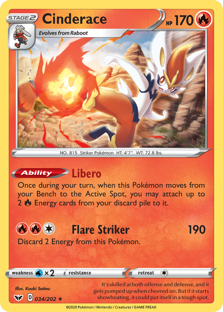 Cinderace 034/202 Holo Rare Sword & Shield Pokemon Holo