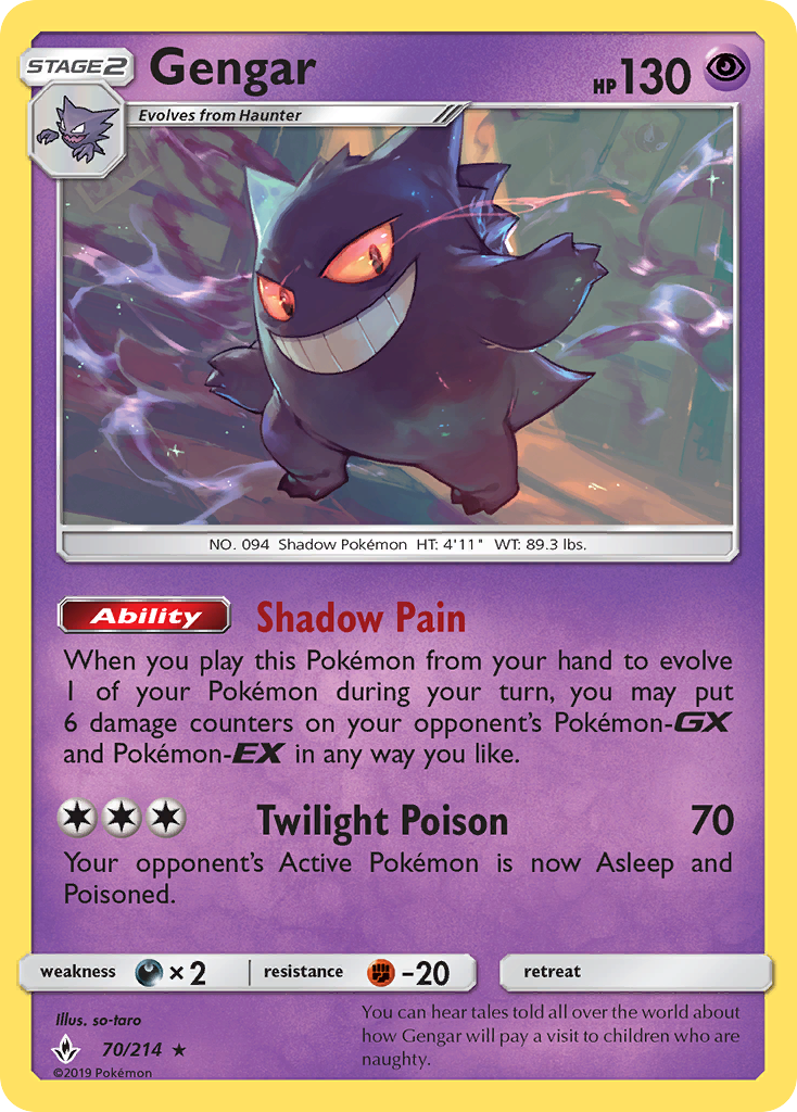 Gengar 70/214 Rare Unbroken Bonds Pokemon