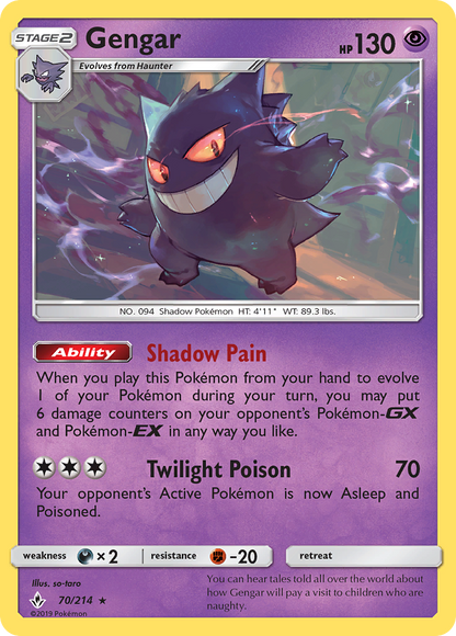 Gengar 70/214 Rare Unbroken Bonds Pokemon
