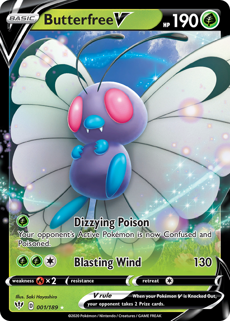 Butterfree V 001/189 Holo V Rare Darkness Ablaze Pokemon Holo