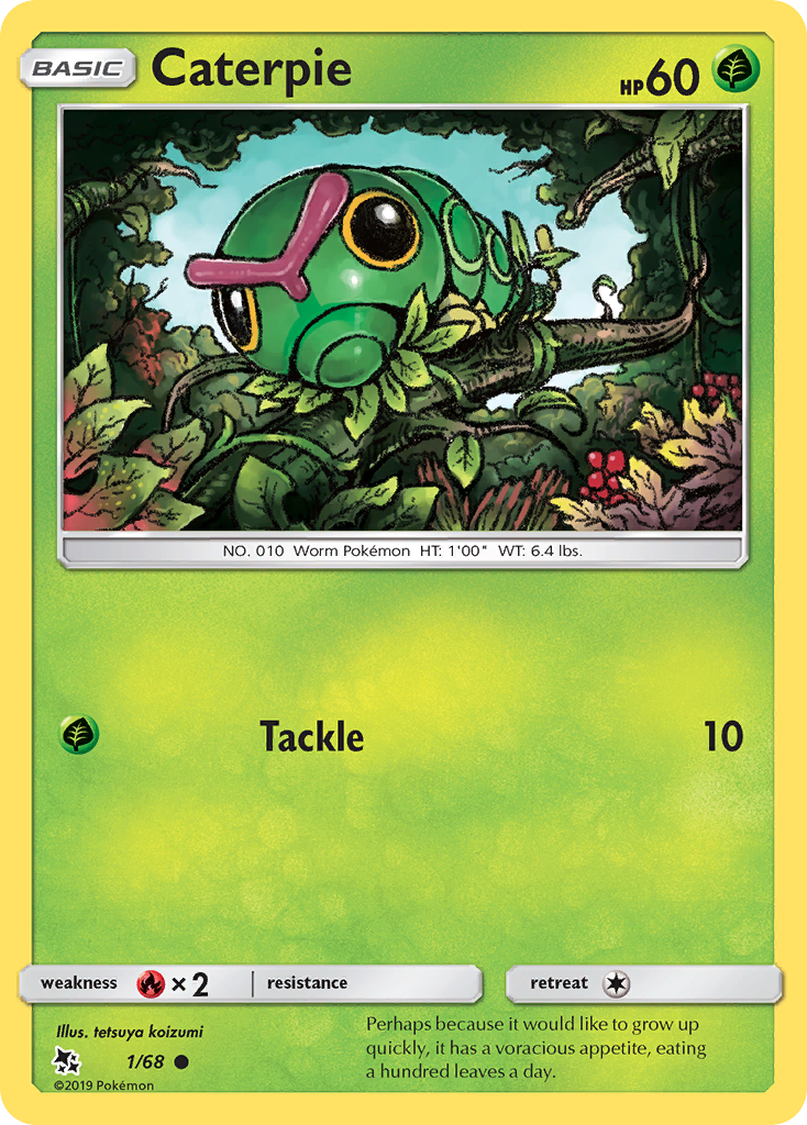 Caterpie 1/68 Common Hidden Fates Pokemon Reverse Holo