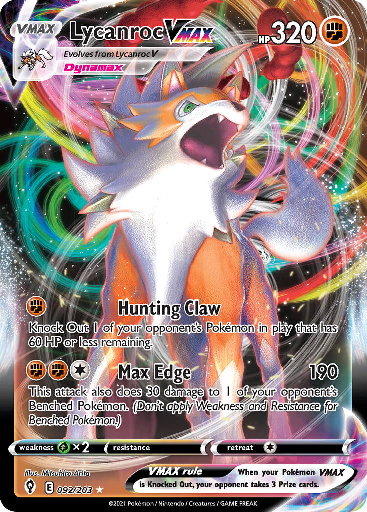 Lycanroc VMAX 092/203 Holo VMAX Rare Evolving Skies Pokemon