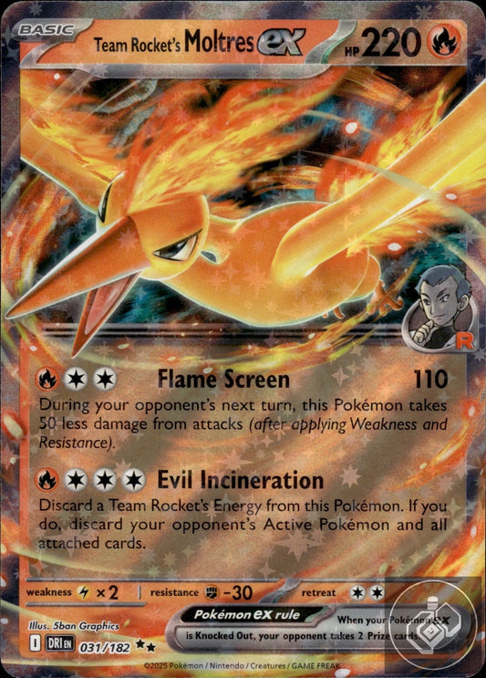 Team Rocket's Moltres ex 031/182 Double Rare Destined Rivals Pokemon